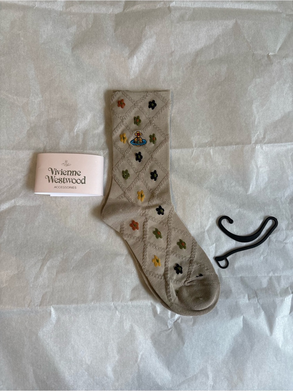 Vivienne Westwood Beige Crew Socks with Multicolor Embroidered Motifs